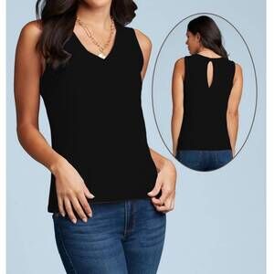 NEW JUDY P v-neck keyhole sleeveless top in black